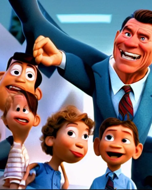 Image similar to a pixar movie about the 1 9 8 0 s aids pandemic with ronald reagan as the villain