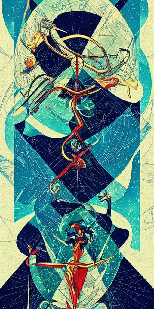 Image similar to a minimalist tarot card with an art deco boarder, by android jones
