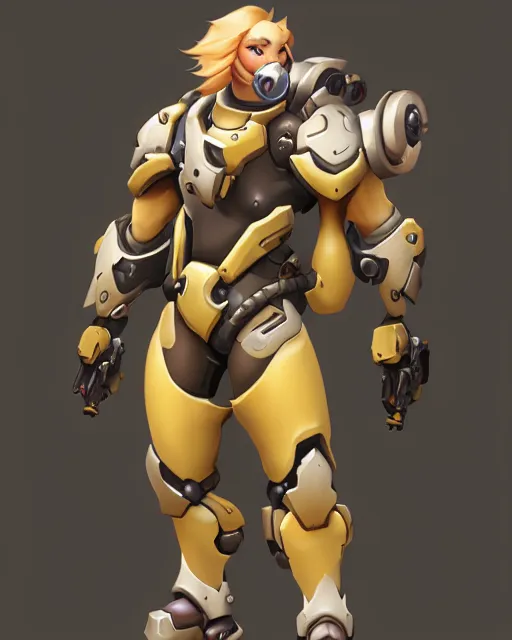 Image similar to overwatch concept art character portrait of a new character who is a golden retriever puppy with a humanoid muscular body, trending on artstation, cgsociety,