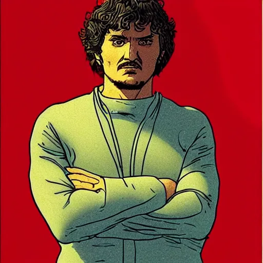 Image similar to “ pedro pascal retro minimalist portrait by jean giraud, moebius starwatcher comic, 8 k ”