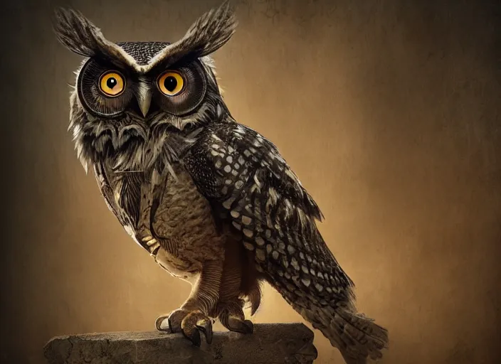 Image similar to a Warrior owl art nuveau, steampunk, symmetry, full frame, cinematic light , unreal engine,