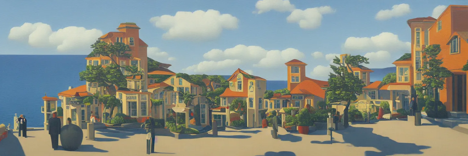 Image similar to Carmel-by-the-Sea cityscape oil painting magritte