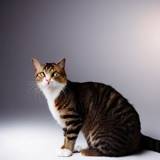 Prompt: a cat wearing samurai armor, studio lighting