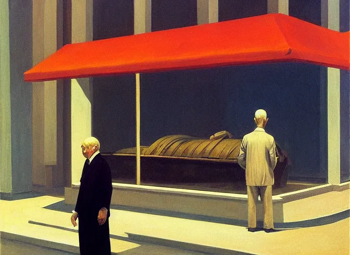 Image similar to aslouchy elegant old man with a black balloon stands at citroen ds 1 9 in grim rome, highly detailed, soft lighting, elegant, by edward hopper and james gilleard, zdzislaw beksinski, steven outram, highly detailed