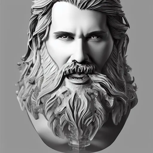 Image similar to a flawless, purely ice sculpture of a man with long hair, with trimmed beard, smiling widely. ice statue, extremely detailed, award-winning art, trending on Artstation