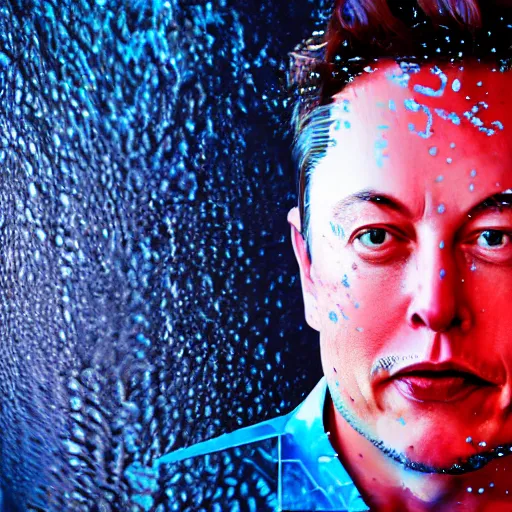 Image similar to water artwork manipulation in the shape of the face of elon musk, on the ocean water, ray tracing, realistic water sharp focus, long shot, 8 k resolution, cinematic, amazing water art