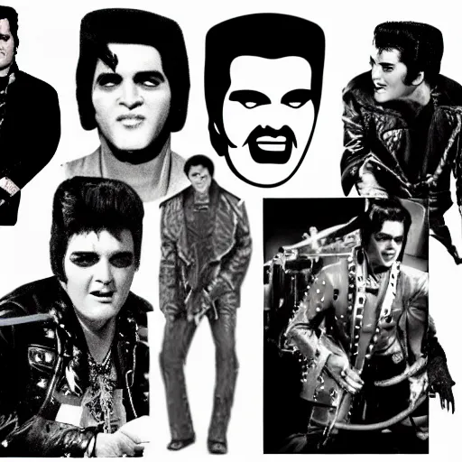 Image similar to Frankenstein's Monster as Elvis Presley. Elvis Presley as Frankenstein's Monster. Handsome monster. Beatnik monster. Rock 'n' Roll monster.