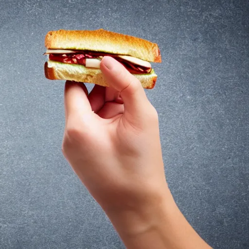 Image similar to hands presenting the tiniest sandwich ever made