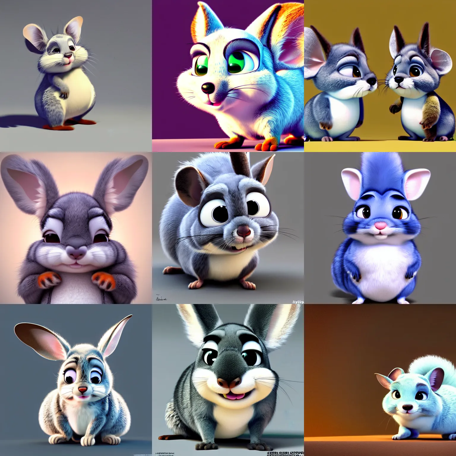 Prompt: very cute disney pixar chinchilla, detailed fur, concept artwork, 3 d render official art, zootopia, chinchilla animal