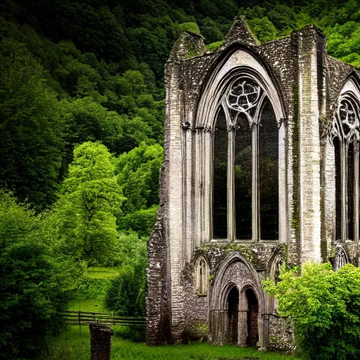 Image similar to Tintern abbey in the style of the upside down in Stranger Things