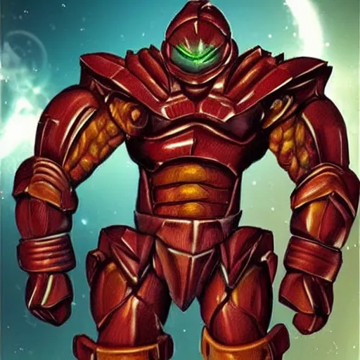 Prompt: armored alien from space but with muscle like a giga chad