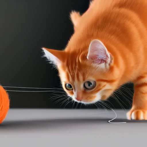 Image similar to orange tabby kitten playing with a ball of yarn, octane render, 4 k