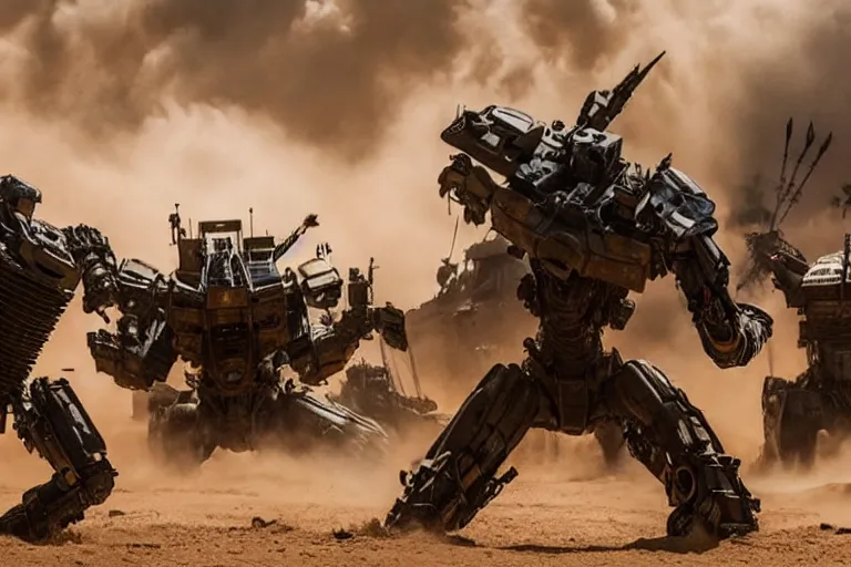 Image similar to epic sandstorm battle, Action, movie pacific rim, in the Movie transformers, in the Movie Mad Max: Fury Road (2015)