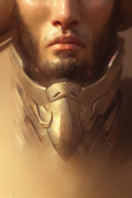 Image similar to detailed close up facial portrait of a gigachad armor specialist, extremely detailed digital painting, in the style of fenghua zhong and ruan jia and jeremy lipking and peter mohrbacher, mystical colors, rim light, beautiful lighting, 8 k, stunning scene, raytracing, octane, trending on artstation