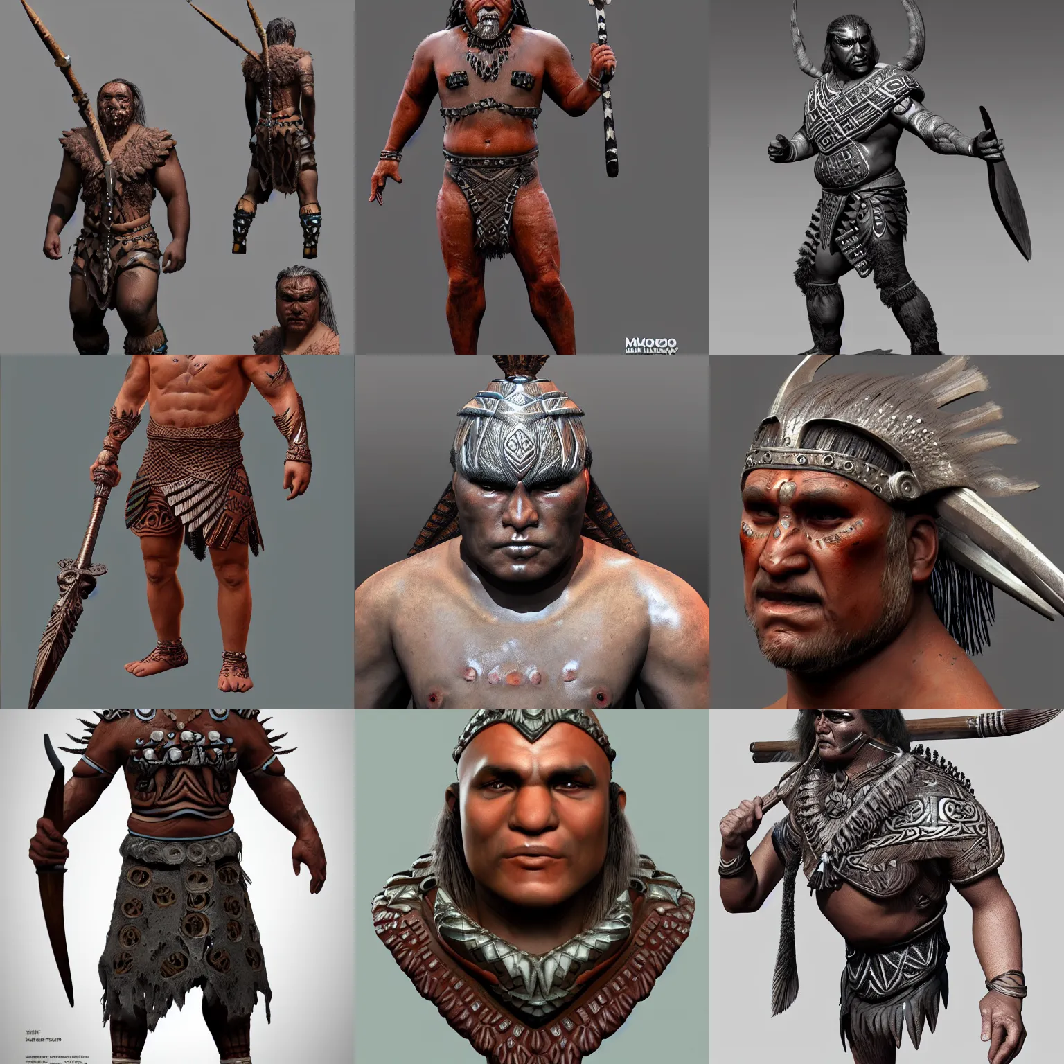 Prompt: maori warrior, zbrush, artstation, digital art, concept art, fantasy, artstation, highly detailed, sharp focus