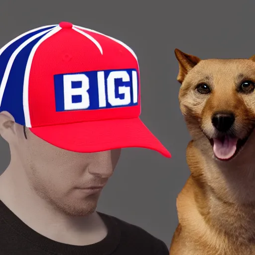 Image similar to doge wearing a make america great again cap, realistic, super detailed, wide shot, 8 k,