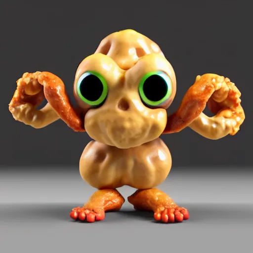 Prompt: an alive apple fritter with eyes and arms and legs, 3d model, octane, realistic lighting, dynamic shadows