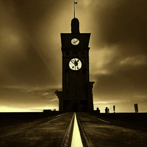 Prompt: Dark Fantasy Clock Tower. Film Noir.