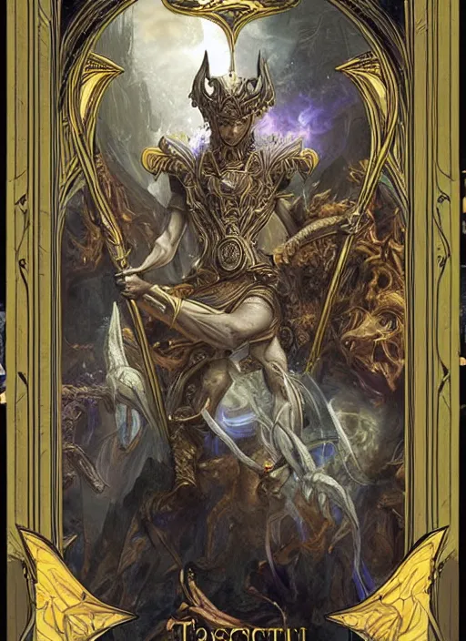 Image similar to tarot card frame _ by _ filipe _ pagliuso _ and _ justin _ gerard _ symmetric _ fantasy _ highly _ detailed _ realistic _ intricate _ port