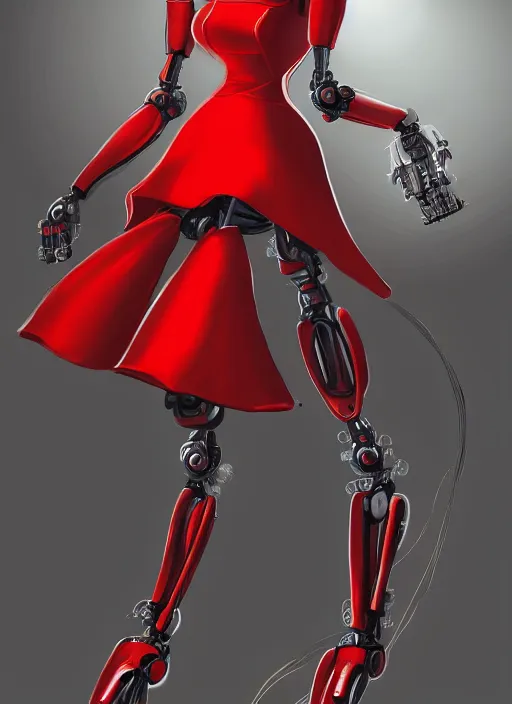 Image similar to a robot wearing a maid dress, red dress, full body shot, highly detailed, digital painting, artstation, concept art, smooth, sharp focus, illustration