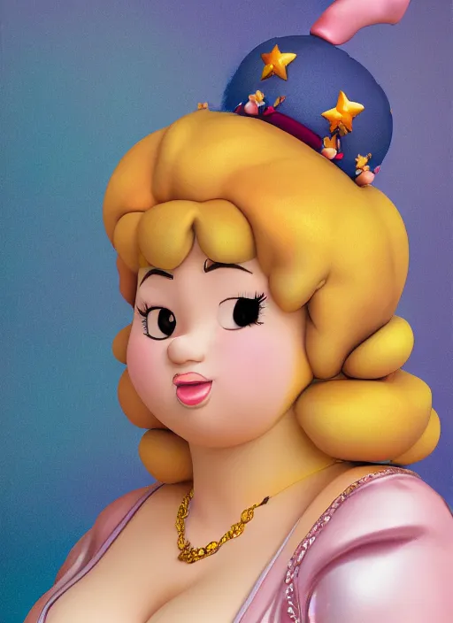 Image similar to portrait of thicc real life princess peach, very large bosum, by charlotte grimm, studio light, detailed face, canon eos c 3 0 0, ƒ 1. 8, 3 5 mm, 8 k, medium - format print, half body shot