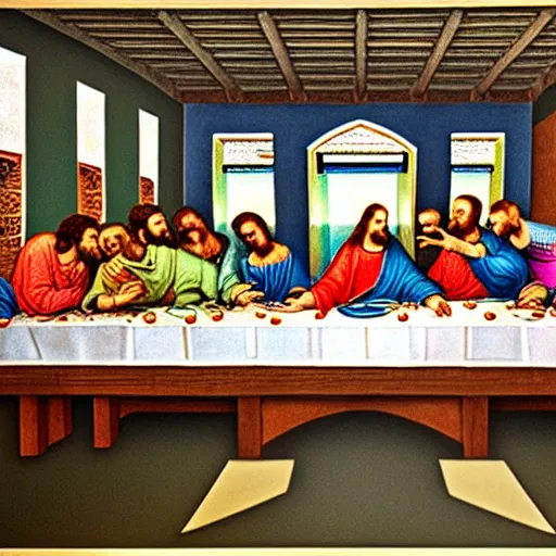 Image similar to a photo of the last supper, highly detailed photorealistic