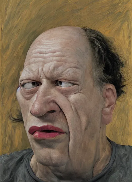 Prompt: Real life Homer Simpson, deceased, painted by Lucian Freud, highly detailed, 8k