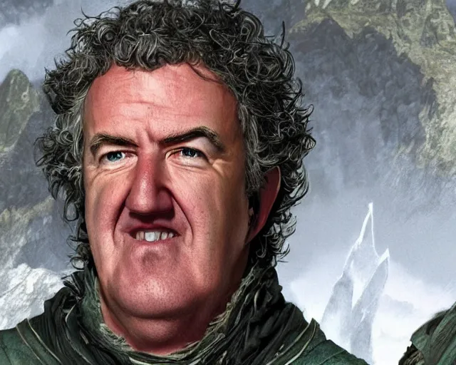 Image similar to jeremy clarkson in lord of the rings, character art, by various concept artists, redshift render, hyperrealistic face, photorealistic render