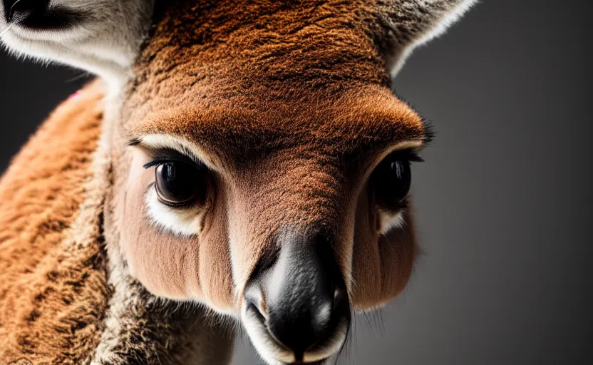 Image similar to portrait of a kangaroo, studio photography, cinematic lighting, 8 k