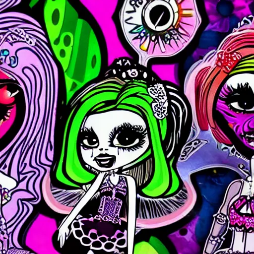 Image similar to psychedelic monster high detail