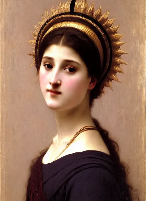 Prompt: portrait of young woman in renaissance dress and renaissance headdress, art by william - adolphe bouguereau