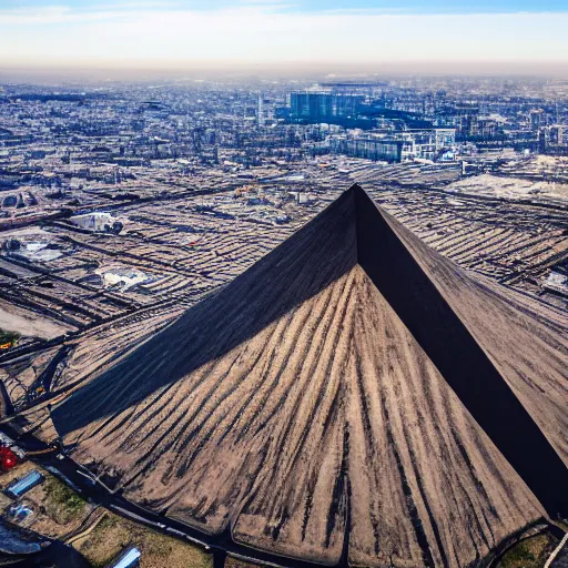 Image similar to an inverted pyramid, long wide shot, aerial shot, 4 k