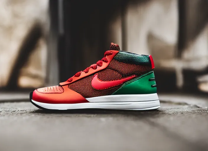 Image similar to product still of Boba Fett signature Nikes, 85mm f1.8