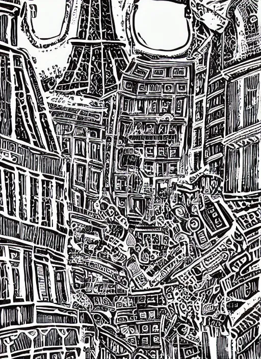 Image similar to portrait of paris, vivid, intricate, highly detailed, smooth, linocut illustration by tim foley