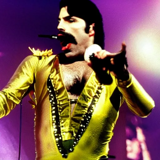 Image similar to freddie mercury performing, on the planet mecury