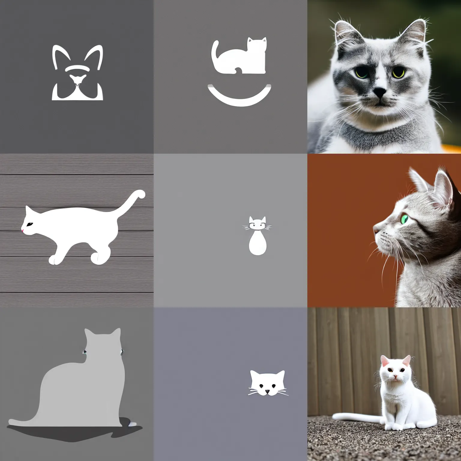 Prompt: simple minimalistic logo for a cat, white, grey, bicolor cat, manx cat