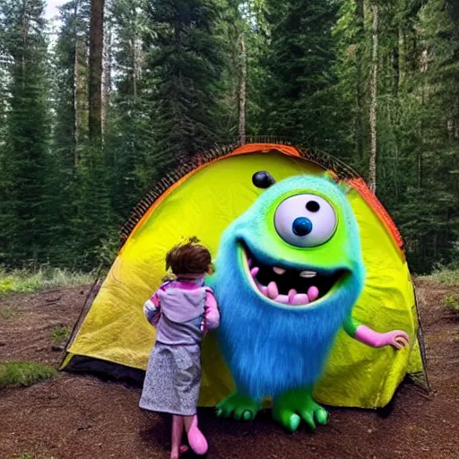 Image similar to boo from monsters inc on a camping trip