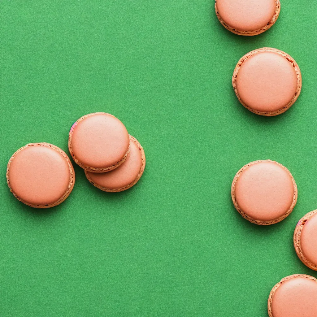 Image similar to top-down view of macarons on top of a green surface, 8k, high detail, photorealistic, proper shading