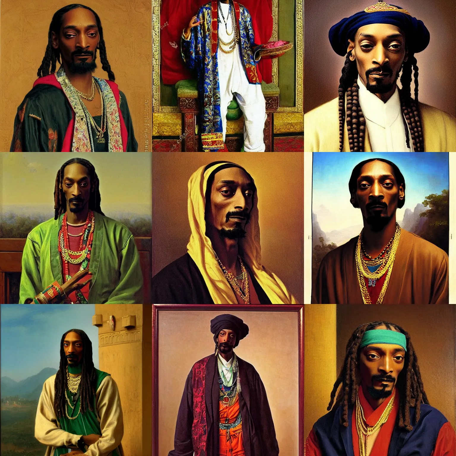 Prompt: orientalist painting of snoop dogg portrait by jean - leon gerome and otto pilny and adrien henri tanoux