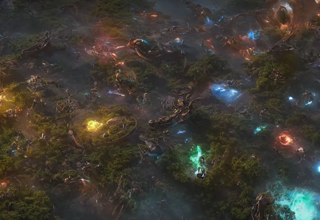 Image similar to a group of alien gods creating the universe, cinematic realistic, unreal engine 5