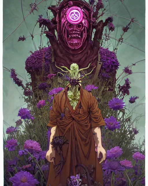 Image similar to the platonic ideal of flowers, rotting, insects and praying of cletus kasady carnage thanos davinci nazgul wild hunt chtulu mandala ponyo heavy rain bioshock, d & d, fantasy, ego death, decay, dmt, psilocybin, concept art by randy vargas and greg rutkowski and ruan jia and alphonse mucha