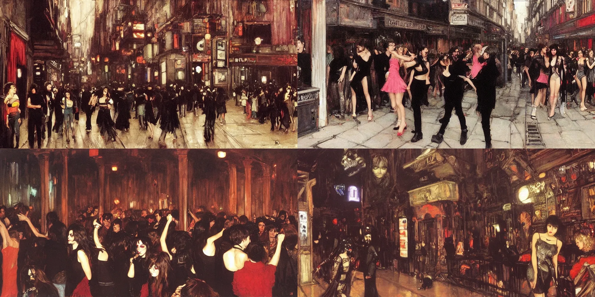 Image similar to A 1980s goth nightclub in Soho, painted by John William Waterhouse