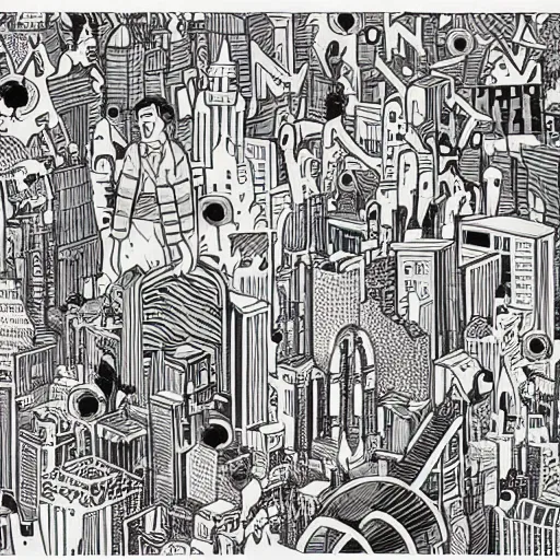 Image similar to kidpunk city, mcbess illustration, rainbow gouache