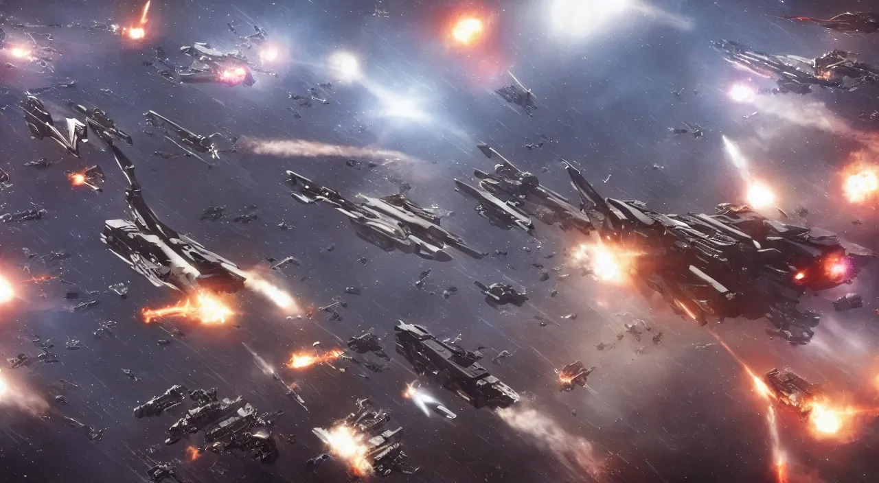 Prompt: a legion of hostile starships converge on the city of chicago from outer space to make war, cinematic