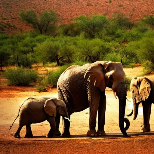 Image similar to Elephants drinking wine at a desert oasis, 8K HD nature photo