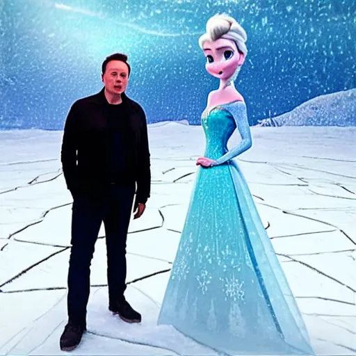 Prompt: “Elon musk in Frozen talking to Elsa”