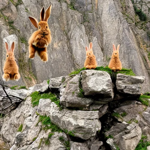 Image similar to bunnies jumping a cliff