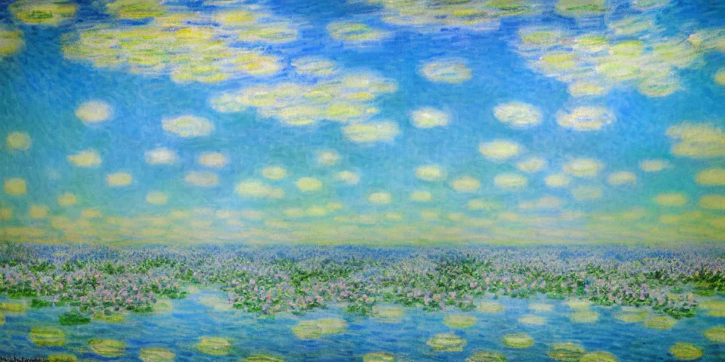 Image similar to blue sky, illustration, blueish, whiteish, dreamy, impressionism, claude monet style