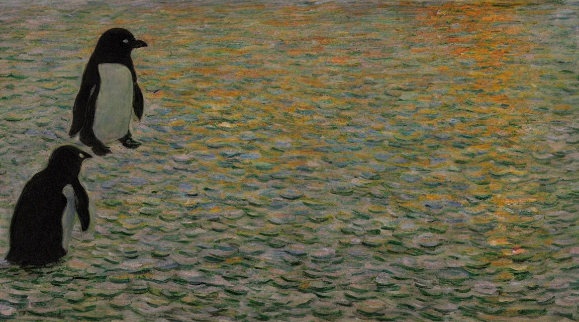 Image similar to Linux Tux penguin wallpaper painted by Claude Monet