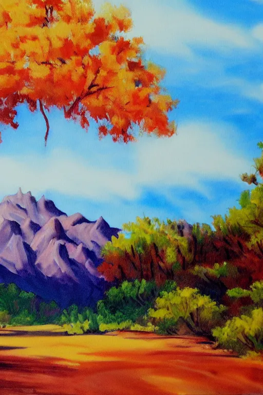 Image similar to bob ross painting of arizona